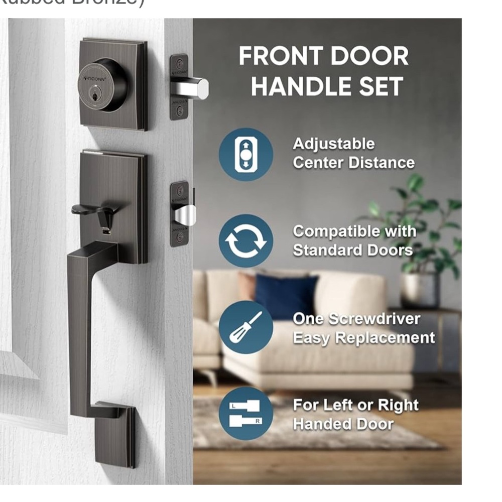 New TICONN Front Door Heavy Duty Handle & Deadbolt Set. Oil Rubbed Bronze Finish